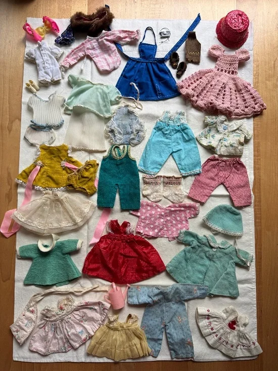 Vintage Doll Clothes Lot w/ Mixed Doll Outfits & Accessories