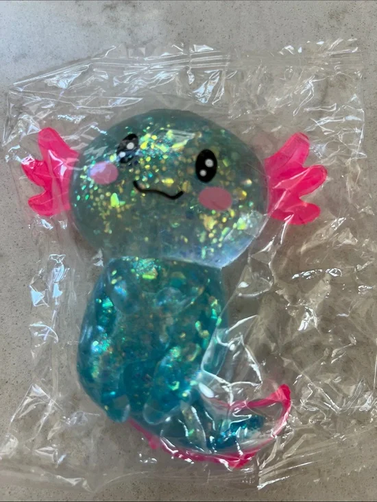 Blue Glitter Axolotl Squishy and slow rise