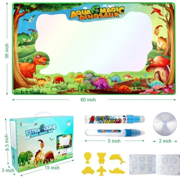 Betheaces Water Doodle Drawing Mat, Fabric Dinosaur Painting Writing
