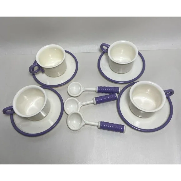 Pretend Play Dish Set Party Queen 11 PCS Cup Spoon Saucer VTG 1985 Japan Plastic