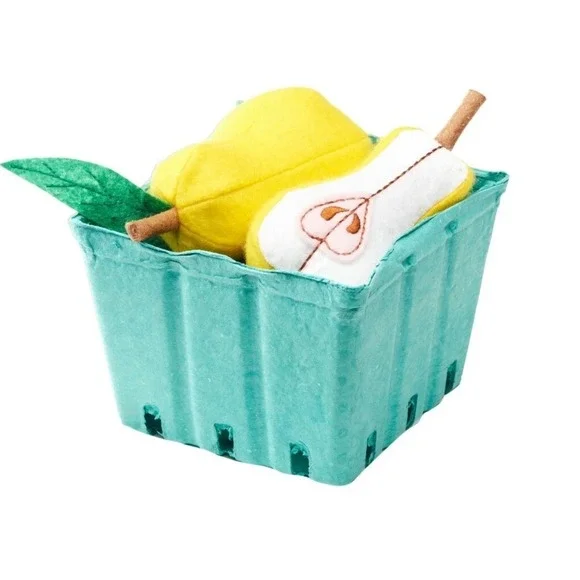 Antsy Pants Felt Play Food Fruit Set Yellow Pear and Sliced Pear in Teal Basket‎