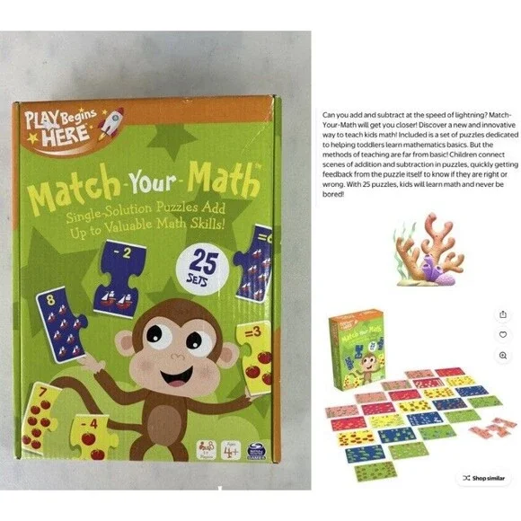 Spin Master Match Your Math Game Play Learn Numbers 25 Sets Puzzles Age 4+