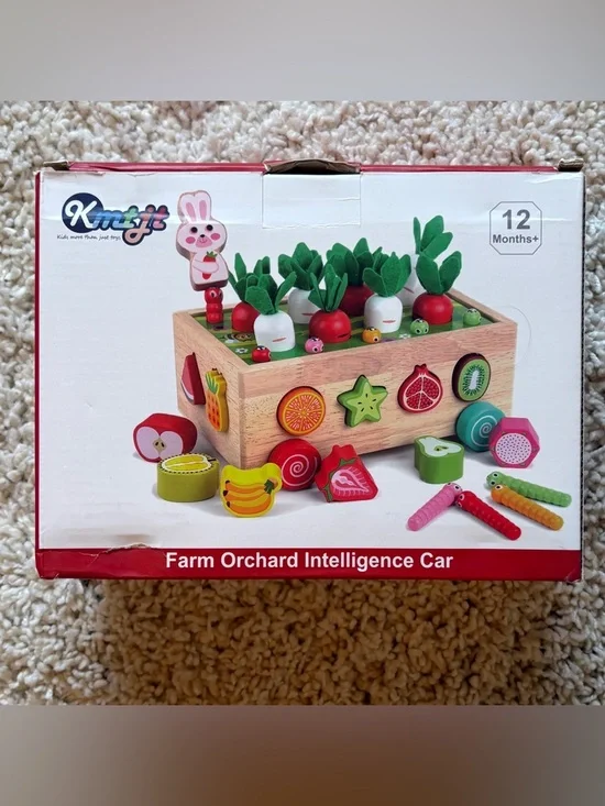 Wooden Farm Orchard Intelligence Car Shape Sorter Toy 32pc New Open Box