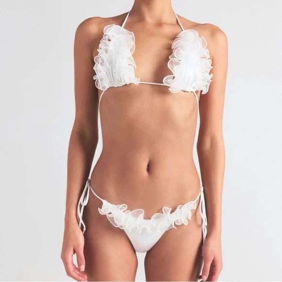 SKIMS White Ruffle Triangle Bikini Set