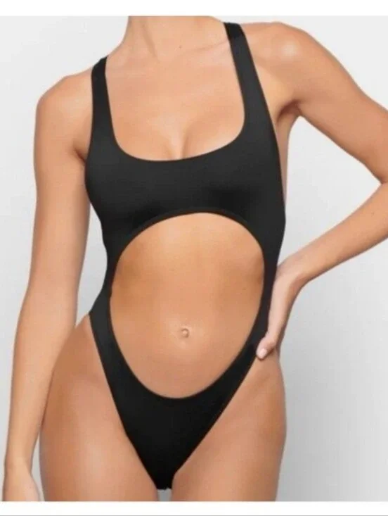 SKIMS Black Cutout Monokini Swimsuit
