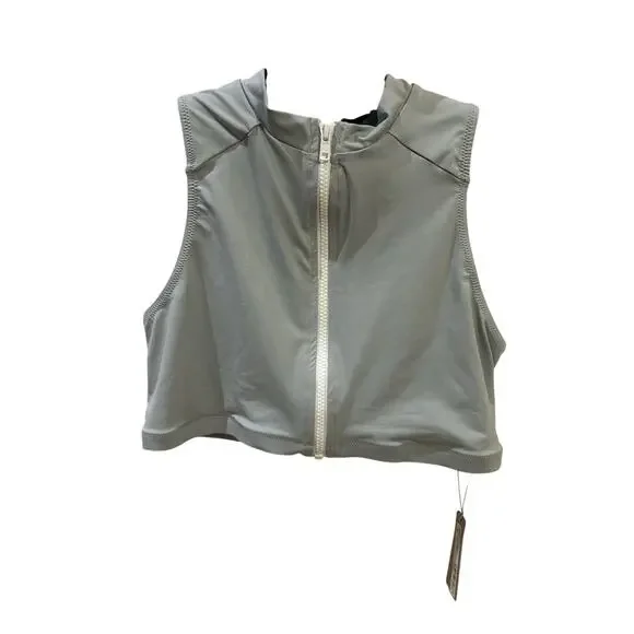NWT SKIMS Women's Gray Sporty Zipper Swim Mock Neck Top Size L