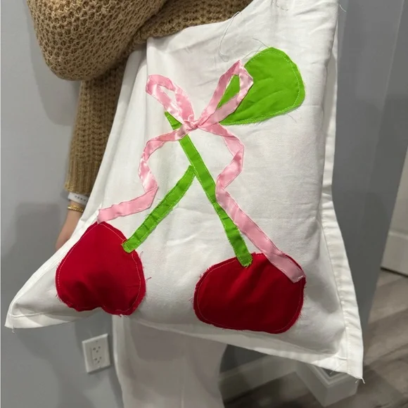 HOMEMADE cherries with bow tote bag! 🍒🎀