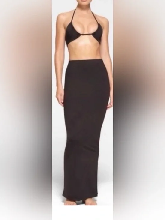 🔥🔥SALE!!🔥🔥 SKIMS signature swim long midi maxi tube fitted stretchy skirt onyx