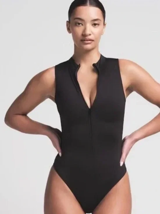 Skims Black Zip-Front Swimsuit. XL