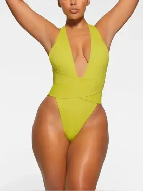 SKIMS Signature Swim Plunge Monokini Citrus 3X NWT Cut Out One Piece Swimsuit