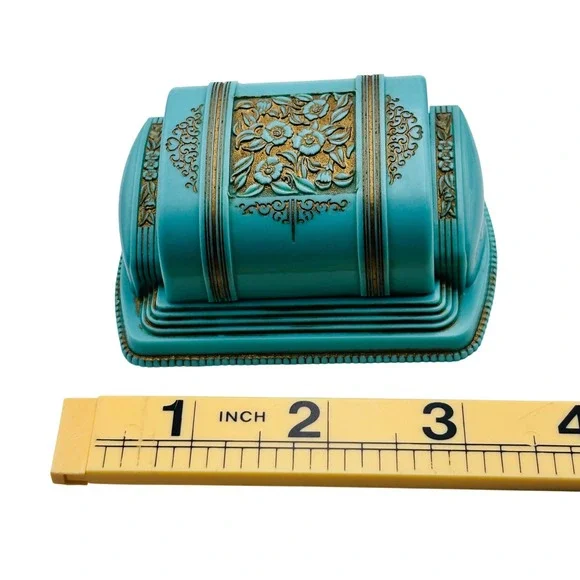 Vintage Dunn's Art Deco Turquoise Gold Floral Ring Box Kansas City MO 1930s