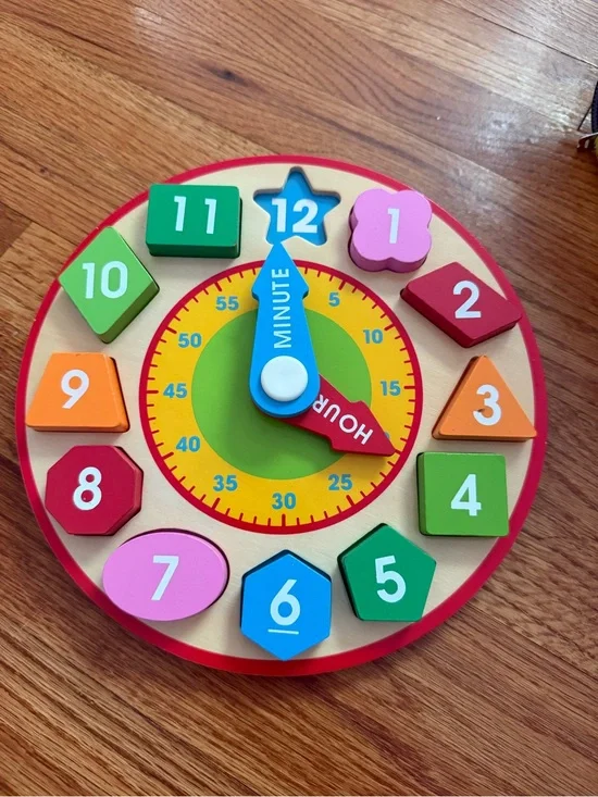 Melissa & Doug Wooden Learning Clock - Red, Blue, Green, Pink, Orange, Yellow