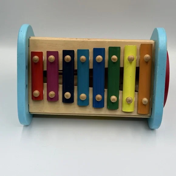 Pottery Barn Kids Wooden Activity Triangle Xylophone Gears Drum Sensory Toy