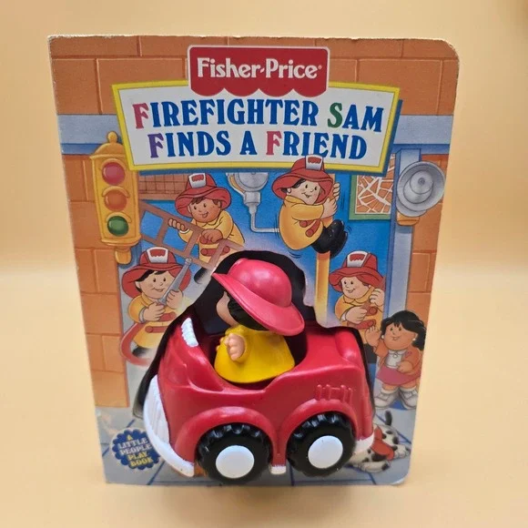 Fisher-Price Little People Firefighter Sam Finds a Friend Board Book Toy 1997