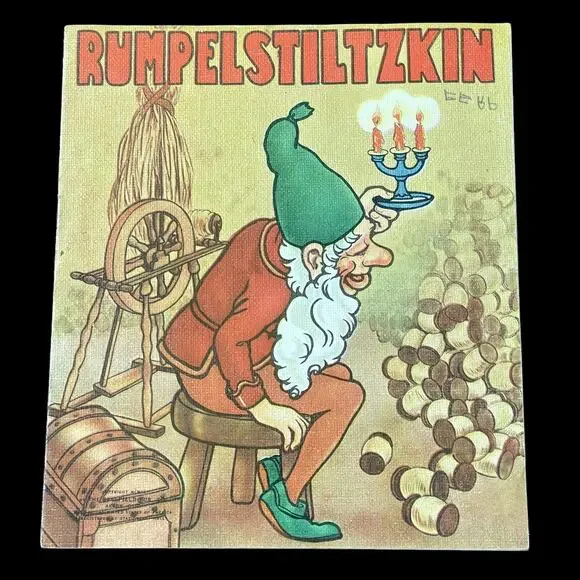 Vintage Rumpelstiltzkin Linen Book Soft Child 1940s MCM Saalfield Pub READ