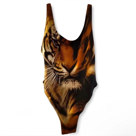 Roberto Cavalli x SKIMS Scoop Neck One Piece in Tiger Face Print, Size M