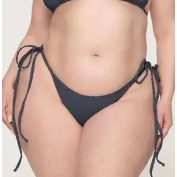 New with Tags SKIMS RHINESTONE SWIM BIKINI TIE BOTTOMS IN GUNMETAL XL