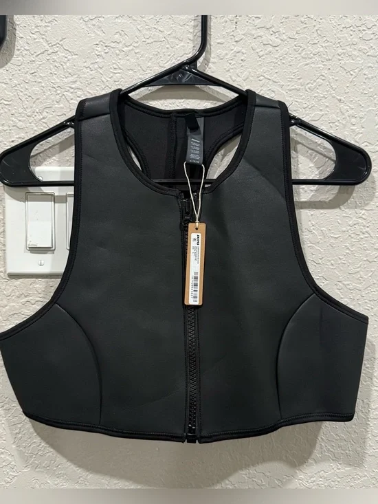 SKIMS Black Rubberized Scuba-Style Bikini Top with Front Zip XL