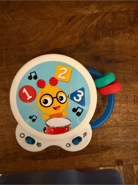 Educational Baby Drum Toy - White & Blue with Colorful Rings