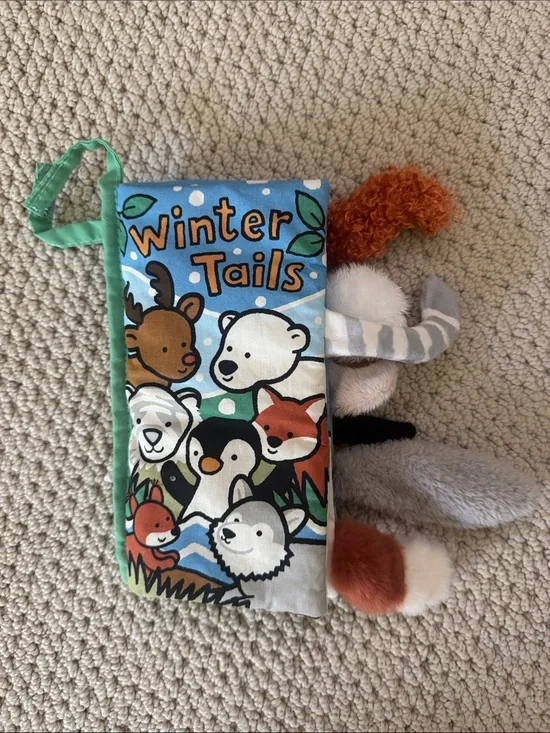 Jellycat Winter Tails Soft Cloth Baby Book with Plush Tails