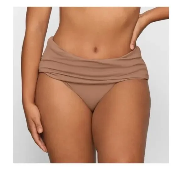 SKIMS Swim Ruched High Waisted Skimpy Bikini Bottom Nude Medium EUC