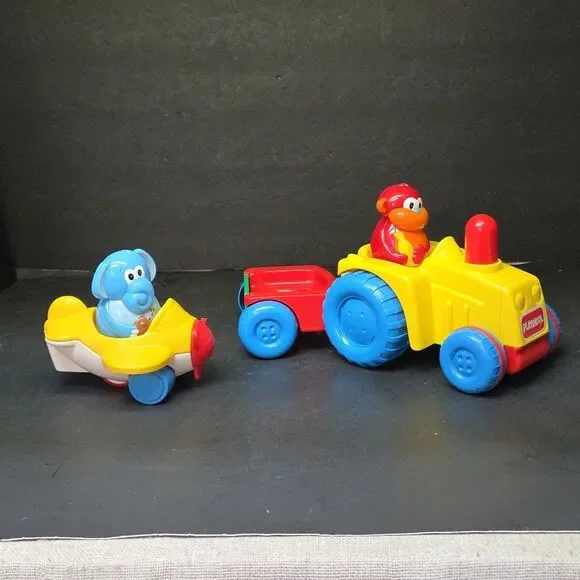 Vintage Hasbro‎ Playskool Tractor/wagon, FP Plane and 2 Zoo Zoo shakers