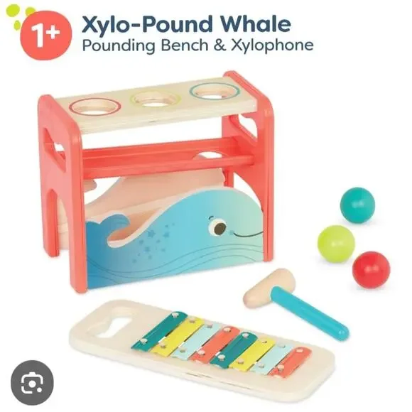 B.toys Xylo-Pound Whale Eooden Pound & Tap Bench Xylophone Toy-2-in-1 Toddler