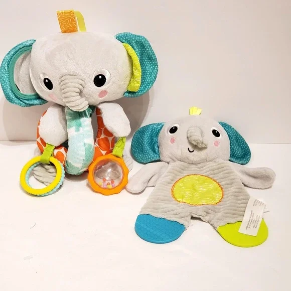 Bright Starts Elephant‎ Baby Rattle and Crinkle Teether Set