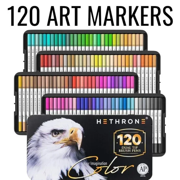 NEW 120 Colors Art Supplies Brush Markers Pens for Adult Coloring Books School D