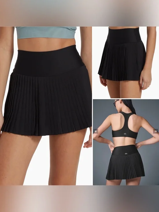 Alo Yoga Women Grand Slam Tennis Gym Skirt Shorts Black Pleated Athletic Skort M