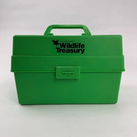 Vintage Illustrated Wildlife Treasury Green Case and Animal Fact Card Collection