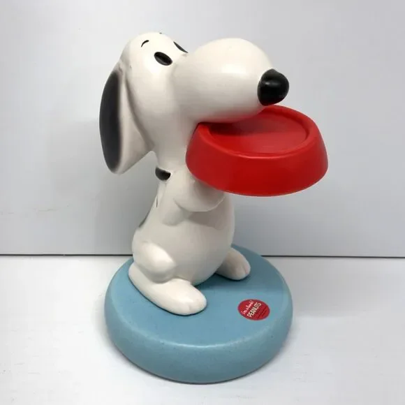 Vtg Hallmark Peanuts Snoopy With Red Dish Ceramic Coin Bank 9