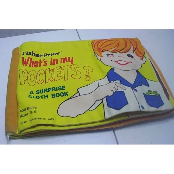 Vintage 1971 Fisher Price What's In My Pockets Surprise Cloth Book Boy