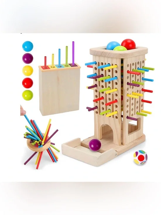 Wooden Ball Drop and Peg Game - Colorful Kids Toy