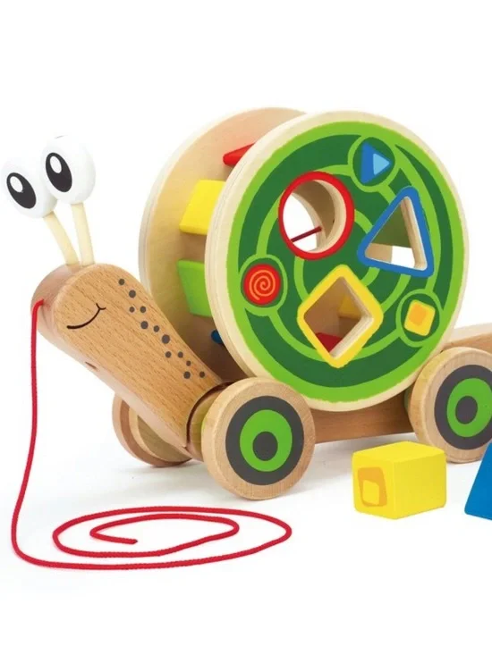 Wooden Snail Shape Sorter Pull Toy walk along hape excellent condition no box