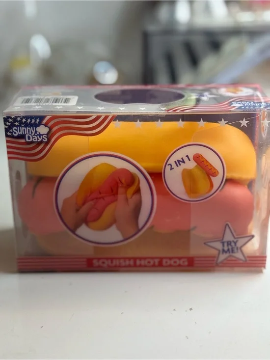 Pink & Yellow Squish Hot Dog Toy - Sensory 2-in-1 Play