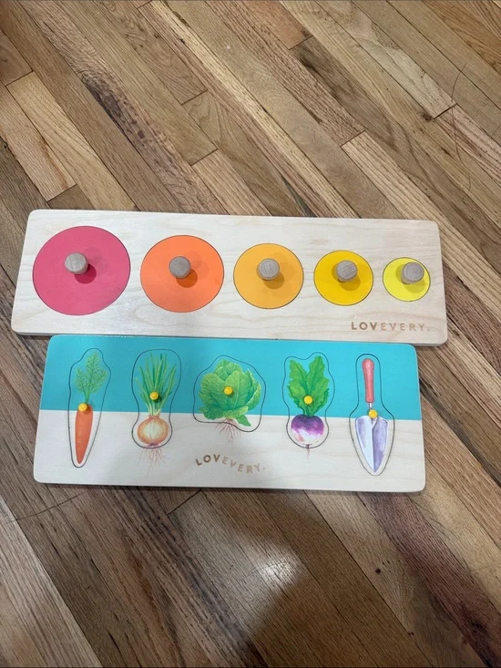 LOVEVERY- Kids Wooden Color/Face & Garden Puzzle Set - Multi-Color