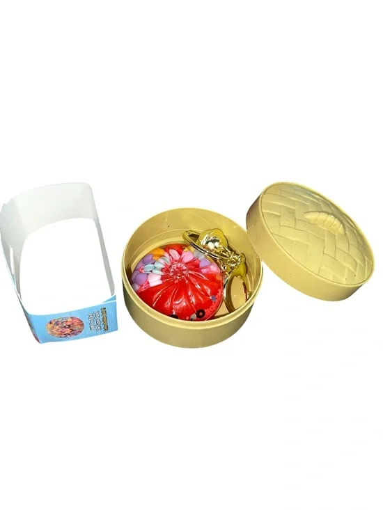 Rainbow Mystery Bun Keychain - Red Floral Bubble Ball