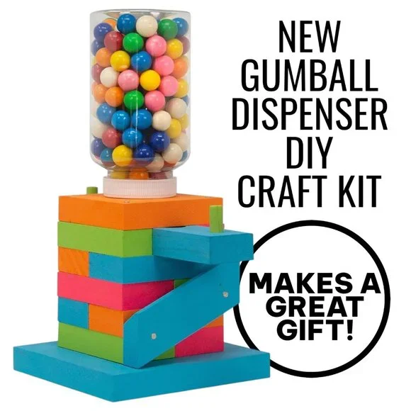 New DIY Wood Building Kit STEM Woodworking Toy for Kids Candy Gumball Dispenser