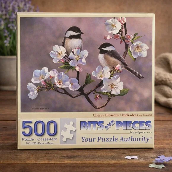 FREE WITH BUNDLE OF 2+ ITEM 500 Piece Puzzle Cherry Blossom Chickadees Bird