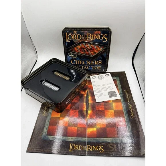 The Lord of the Rings Checkers Tic Tac Toe Game in Collectible Tin Complete