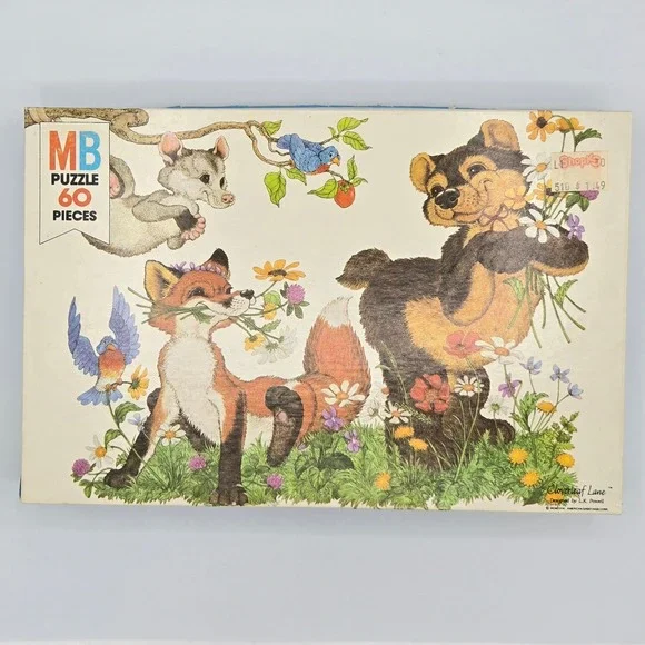 Vintage Milton Bradley MB 60 Piece Cloverleaf Lane‎ Series Fox Dog Mouse Puzzle