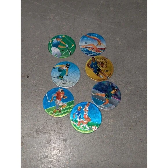 Vintage 1993 Set Of 7 Metallic Reflective Pog‎ Krome Kap Olympic Sports