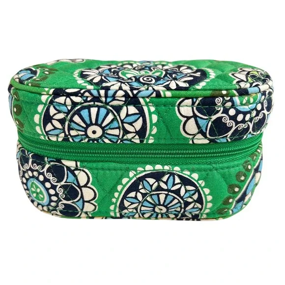 Vera Bradley Mediterranean Green Quilted Cotton Jewelry Travel Case Organizer