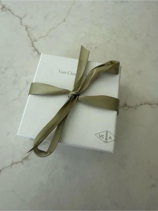 Van Cleef & Arpels White Jewelry Box with Olive Ribbon