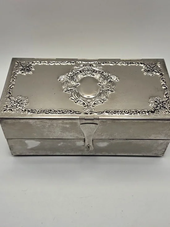 Vintage Godinger Silver Plated Jewelry Box, Ornate Baroque Trinket Casket, Black