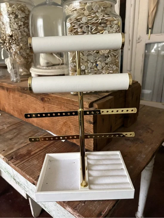 White & Gold Jewelry Organizer Stand with Ring Tray