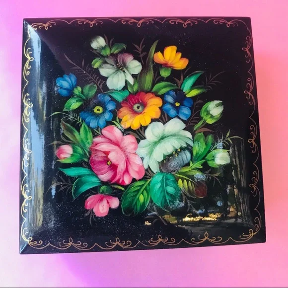 Vintage handmade and painted wooden jewelry box