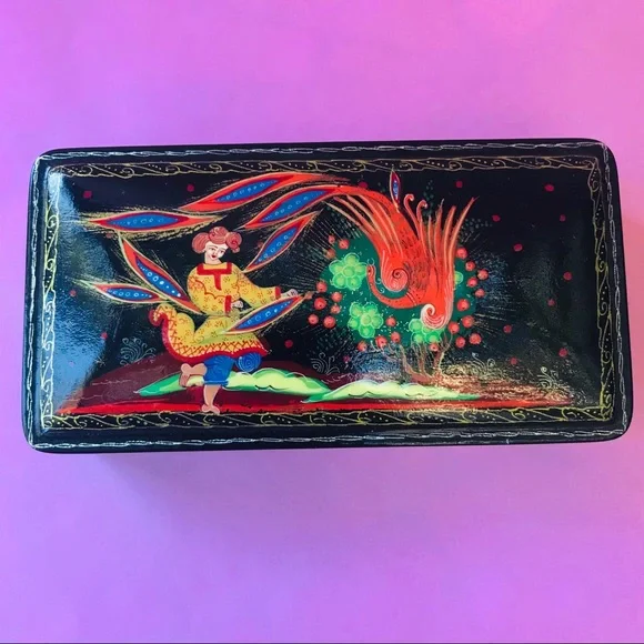 Vintage handmade and painted wooden jewelry box