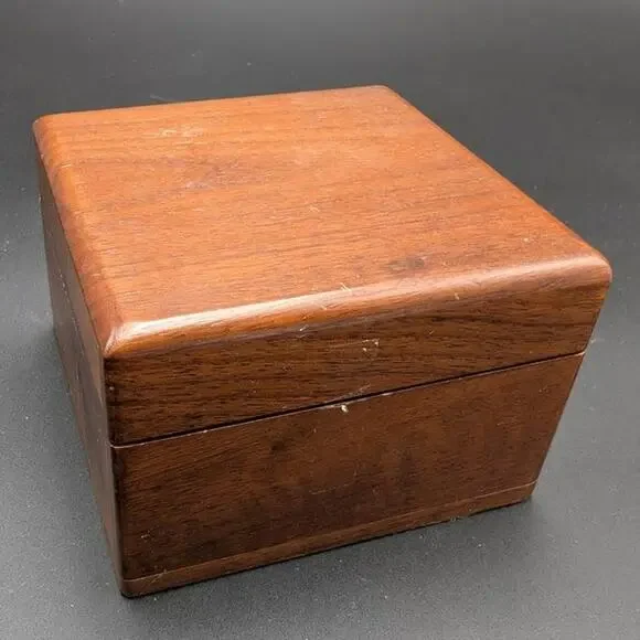 Vintage Walnut Box Decatur Industries Wood Brown DECC Velvet Lining Storage Boho